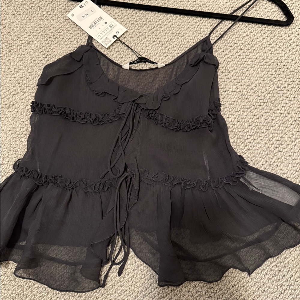 Zara Black Ruffled tank top